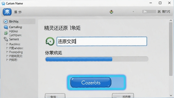 冰冻精灵创建还原点的操作界面，显示自定义名称输入框与进度条，背景为浅灰色系统设置风格，突出按钮的蓝色高亮