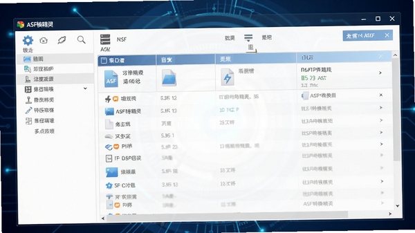 ASF转换精灵软件主界面预览图，展示简洁的工具布局与文件列表，背景为深蓝色科技感渐变