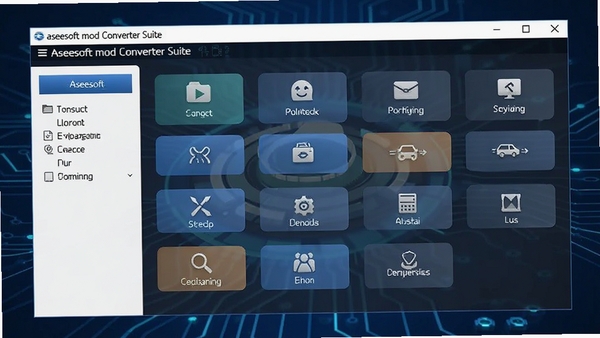 Aiseesoft mod converter suite软件主界面预览图，展示其简洁直观的操作面板和主要功能按钮布局，背景为深蓝色科技感风格