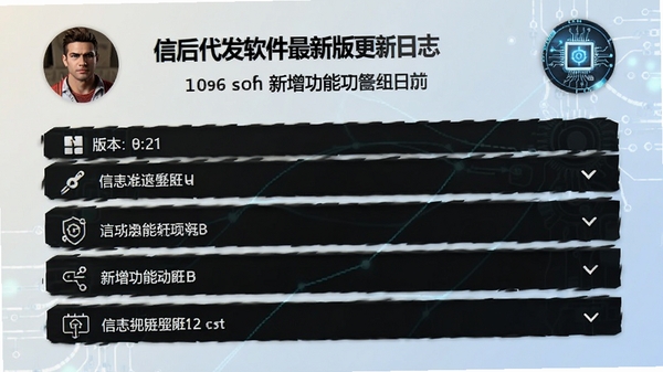 信蜂代发软件最新版更新日志截图,展示版本号与新增功能列表,背景为浅色渐变,配有科技感图标,高清渲染