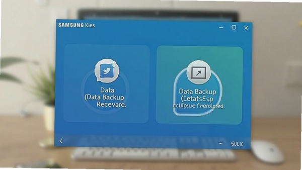 Samsung Kies软件界面截图,突出显示数据备份与恢复功能模块,界面设计简洁直观,图标清晰,背景虚化处理,突出软件主体,色彩清新