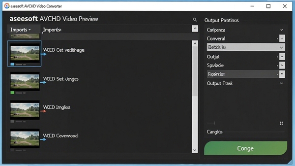 Aiseesoft AVCHD Video Converter软件主界面预览图,展示视频文件导入列表、输出格式选择栏和转换按钮,画面清晰明亮,背景淡蓝色调,整体风格简洁专业