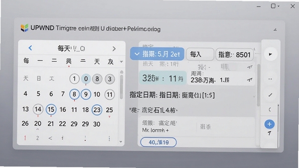 UPWND定时器的定时规则设置面板,展示多种触发选项,包括每天、每周、指定日期等,界面布局清晰,日历控件和周期选择器一目了然,背景为柔和的渐变灰色