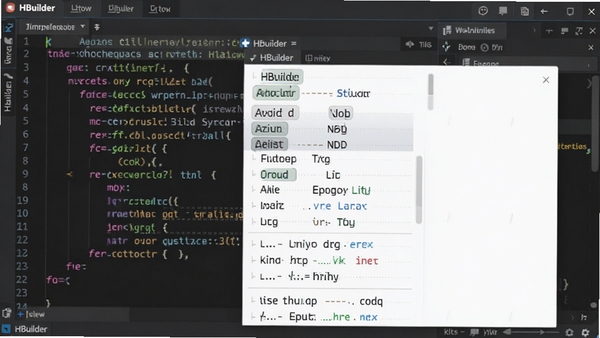 HBuilder 代码智能提示功能截图，显示输入代码时弹出的联想列表，包含标签、属性及函数说明，界面清晰展示代码高亮与补全效果