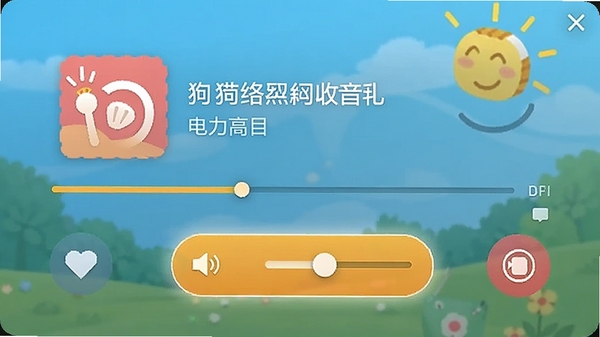 酷狗网络收音机正在播放电台的界面,显示当前节目名称和进度条,音量调节按钮高亮,周围有收藏和录音图标,整体氛围轻松愉悦