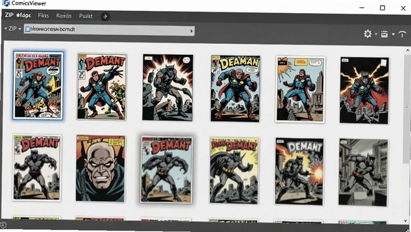 ComicsViewer正在打开一个ZIP压缩包内的漫画图片，界面显示连续的页面缩略图，背景为软件自带的灰色阅读界面，画面清晰展示文件的读取状态，风格写实