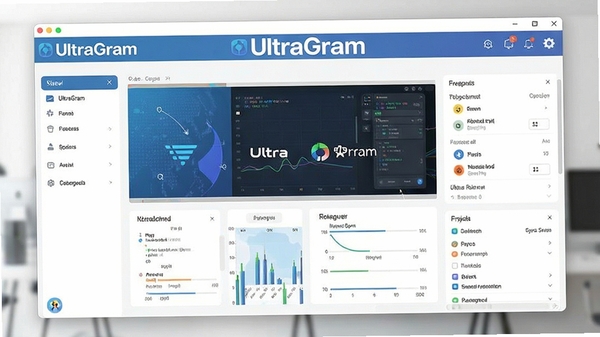 UltraGram软件主界面全景预览图，展示其功能模块布局与现代化UI设计风格，整体画面明亮清晰，突出软件名称UltraGram标识。