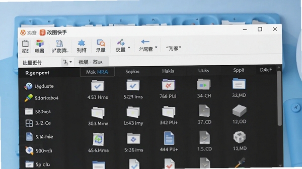 改图快手(Image Converter One)主界面截图,展示简洁的工具栏和批量文件列表,背景为淡蓝色渐变工作台,图标清晰,整体风格明亮专业