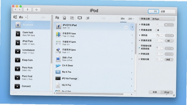 闪电ipod视频转换器主界面预览图，展示了简洁的软件布局，左侧为设备列表，中间为文件列表，右侧为转换设置面板，背景为干净的浅蓝色渐变，整体风格现代且专业