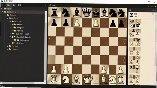 象棋桥软件主界面预览图，左侧为棋谱树形目录，右侧为棋盘和走法列表，整体界面风格简洁清晰，色彩以深色和米色为主，具有专业棋谱软件的质感
