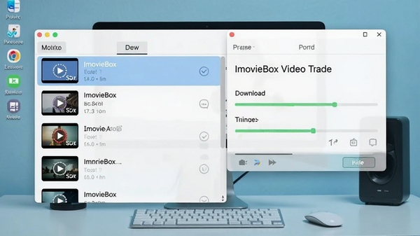 ImovieBox网页视频下载器主界面预览图，软件界面简洁，左侧为视频列表，右侧为下载进度窗口，背景为现代桌面环境，整体色调清爽，凸显软件的易用性
