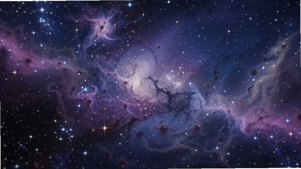 展示璀璨星空动态桌面中高精度星空渲染细节,画面聚焦于星云内部结构,呈现蓝紫色与粉红色的气体云交织,点点繁星在云层间闪烁,光线柔和,层次分明,展现软件画面的细腻程度