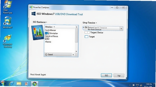 Windows7 USB/DVD Download Tool主界面截图,软件窗口展示ISO镜像选择与U盘目标设备选项,背景为简洁的Windows风格桌面,整体画面明亮清晰,突出工具的操作便捷性