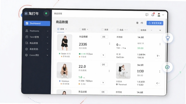 淘打软件主界面预览图，展示其清爽简洁的电商管理操作后台，左侧为功能导航栏，右侧为商品数据列表，整体风格现代且专业