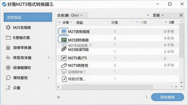 好易M2TS格式转换器主界面预览图，显示简洁的软件布局，左侧为功能列表，右侧为文件列表和转换按钮，整体风格清爽，背景为浅灰色调，突出软件名称和主要操作区域
