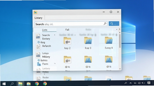 Listary软件主界面预览图，展示其紧凑的搜索框悬浮于Windows桌面上方，下方罗列出搜索结果文件与文件夹图标，背景为简洁的蓝白渐变色，整体风格现代且清晰，突出软件的高效与便捷特性