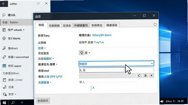 Listary设置界面截图，展示用户正在调整热键设置，画面聚焦于“选项”窗口中的“常规”选项卡，鼠标指针高亮显示热键输入框，背景为Windows设置风格，清晰直观