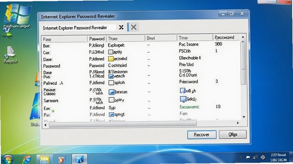Internet Explorer Password Revealer软件主界面截图，显示密码列表和恢复按钮，背景为简洁的Windows桌面环境，画面清晰，色彩柔和