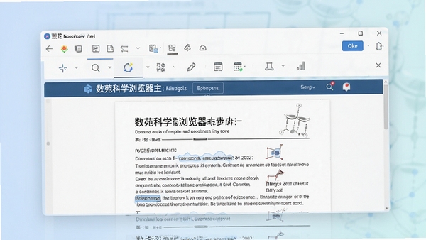 数苑科学浏览器主界面预览图，展示其简洁的工具栏布局与打开的科研文档页面，背景为浅色渐变，突出软件的专业与清爽感