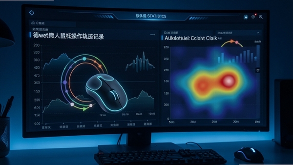 德威懒人鼠标操作轨迹记录图表，展示鼠标移动路径与点击热区，背景为数据统计界面，科技感十足