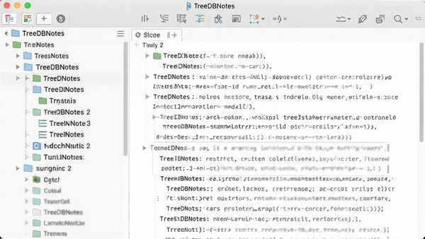 TreeDBNotes 知识管理软件主界面预览图,展示左侧树形目录、右侧内容编辑区及顶部工具栏,整体界面简洁清晰,背景为浅色系,突出软件层级管理功能