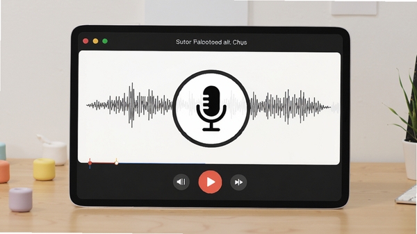 小鹿听声自定义声音录制界面,用户正在录制声音波形,背景为简约桌面,麦克风图标醒目,体现个性化设置功能