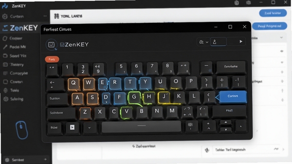 ZenKEY热键设置界面示意图，展示自定义快捷键的配置窗口，键盘按键被高亮标记，背景为软件主界面，强调个性化配置功能