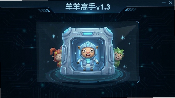 羊羊高手v1.3版本新增的冷冻库功能演示界面，展示应用被冷冻休眠的动画效果，背景采用深色科技感风格