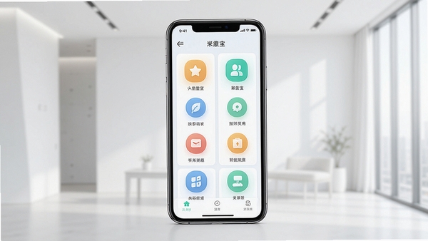 来金宝应用主界面预览图,展示其简洁的UI设计,背景为现代简约风格,主体是手机屏幕,突出功能图标布局清晰,色彩搭配和谐,整体画面明亮通透