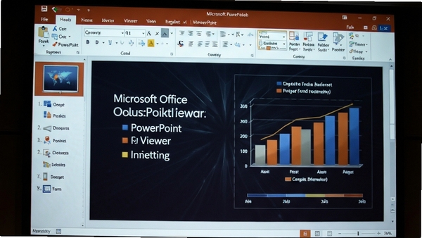 Microsoft Office PowerPoint Viewer正在放映幻灯片，画面显示清晰的文字和图表，背景为深色，突出放映效果