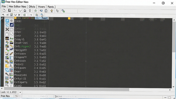 Free Hex Editor Neo 打开大型文件的界面效果，底部状态栏清晰显示文件大小与偏移量，编辑区域无延迟卡顿，体现其强大的数据处理能力