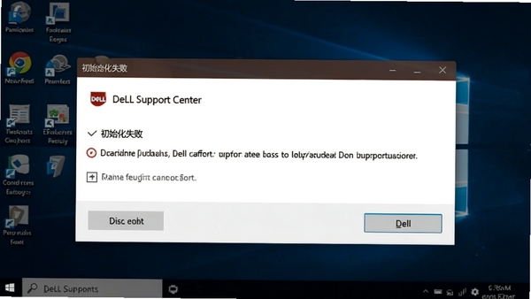 一张显示Dell Support Center错误提示的界面截图，弹窗显示“初始化失败”字样，背景为Windows桌面，色调偏暗，突出故障场景。
