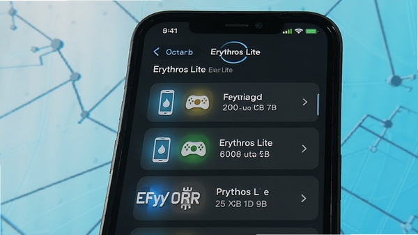 Erythros Lite 版本更新界面，展示新功能列表，手机屏幕显示新版本特性，背景简洁，图标清晰，整体色调明亮，高清渲染