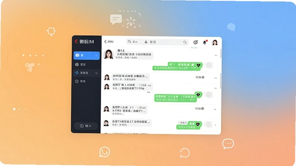 生成一张展示卿航IM软件核心界面的预览图,画面中央是简洁的聊天窗口列表,背景为柔和的渐变色,体现高效与智能,整体风格现代且友好。