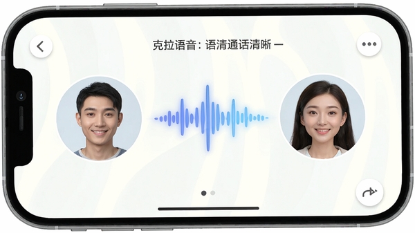 克拉语音高清语音通话界面,展示双方头像与音波动态效果,背景浅色系,突出语音质量与清晰度,界面圆润友好