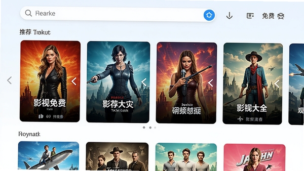 影视大全免费主界面截图，展示简洁的首页布局，顶部为搜索栏，中间是推荐海报轮播图，下方是分类导航模块，整体风格清新明亮，色彩鲜艳，突出视频聚合播放的核心功能，画面比例为16:9，高清画质