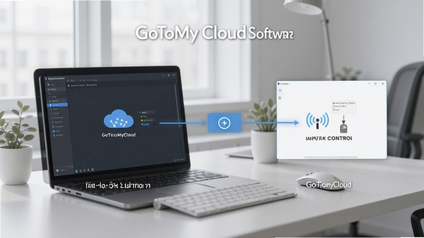 GoToMyCloud被控端软件界面预览图,画面展示主控端与被控端建立连接的示意图,背景为现代办公桌面,整体色调简洁明亮,突出远程控制主题