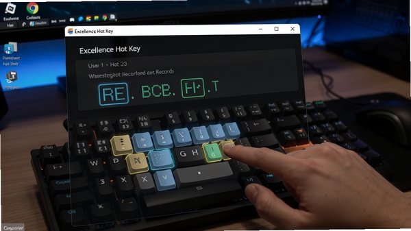 Excellence Hot Key自定义热键设置界面, 用户正在按下键盘上的组合键进行录制, 软件界面高亮显示按键记录, 背景为深色的电脑桌面, 突出按键映射过程
