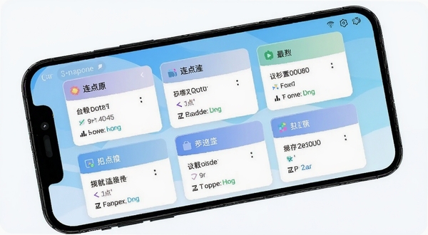 自动连点精灵多配置管理界面，手机屏幕显示多个已保存的连点方案列表，每个方案有独立名称和参数摘要，界面采用卡片式设计，背景为浅色渐变，突出配置切换的便捷性