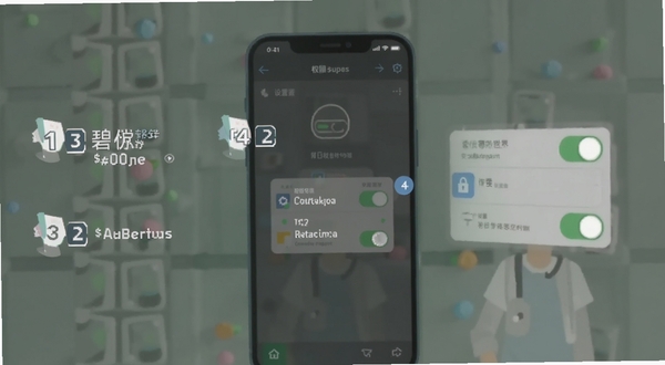 碧优蒂的世界 安装步骤示意图 手机设置界面 权限开关 简洁扁平风格 步骤标注