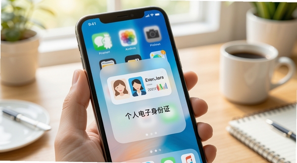 个人电子身份证件 桌面小组件展示 手机主屏幕上的证件快捷入口 简约图标设计 生活化场景 明亮色调