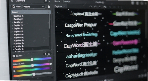CapWord 字幕样式编辑面板特写,屏幕中显示字体选择列表与颜色调节滑块,预览区域展示多种字幕特效样式,画面风格清新明亮,突出个性化编辑能力