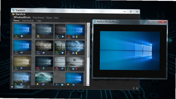 Stardock WindowBlinds 软件主界面预览图，展示其主题库和预览窗口，背景为深色科技感，软件界面清晰可见，整体风格现代简洁，高清渲染