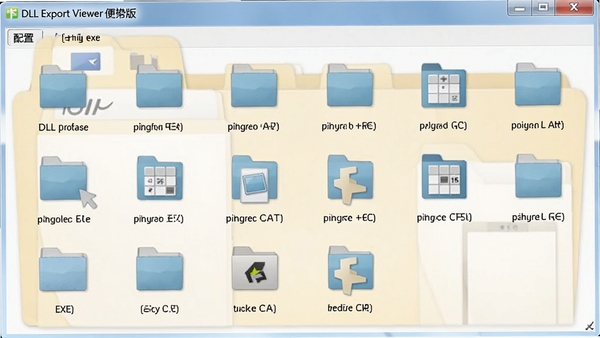 DLL Export Viewer便携版文件结构图,包含主程序exe、说明文档和配置文件,背景为简洁的文件夹窗口,图标排列整齐,暗示无需安装解压即用的特性