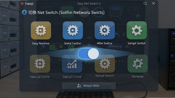 Easy Net Switch一键切换网络配置的操作界面,显示多个方案图标和切换动画