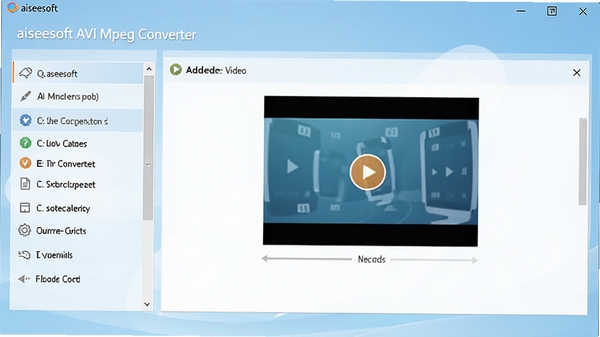 Aiseesoft AVI Mpeg Converter主界面截图，展示简洁的软件布局，左侧为功能列表，右侧为视频添加区域，背景为淡蓝色渐变，整体风格现代清晰，高清画质。