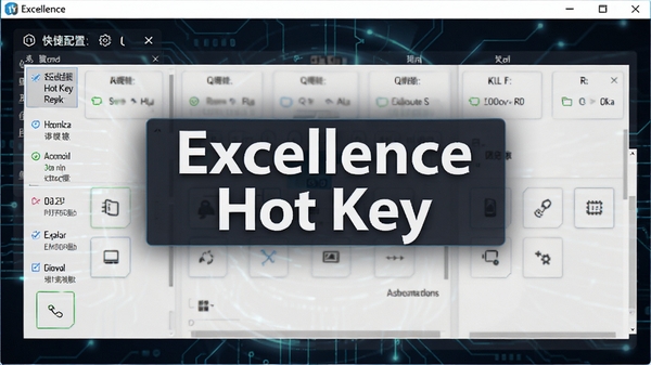Excellence Hot Key软件主界面预览图,展示其简洁直观的快捷键配置面板,背景为深色科技感线条,画面中心突出软件名称Excellence Hot Key,整体风格专业且现代