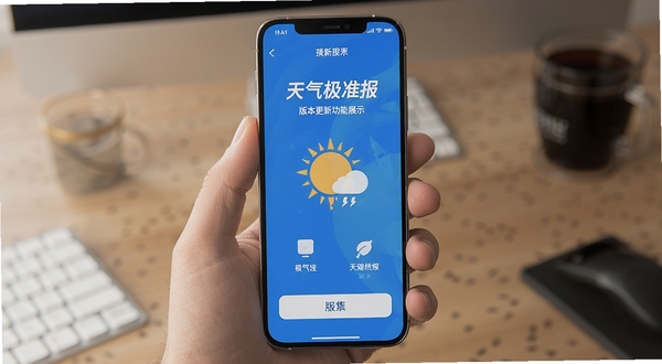 天气极准报版本更新功能展示，手机屏幕显示新界面