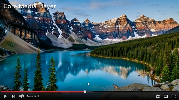 The Core Media Player 播放高清演示视频的画面截图，画面中展示自然风景的细腻纹理，色彩鲜艳，左上角显示软件名称水印，底部控制栏清晰可见，整体画质清晰锐利
