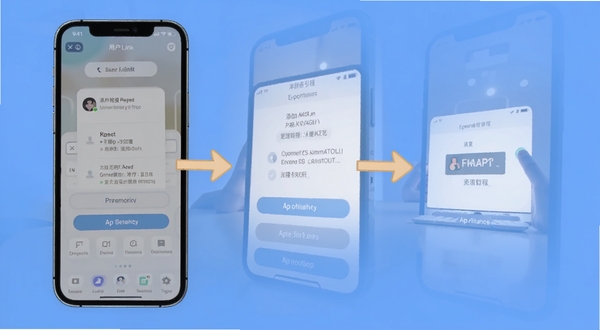 User Link 使用教程示意图,画面展示手机屏幕上的添加链接操作步骤,背景简洁,有箭头标注操作流程,适合新手引导场景